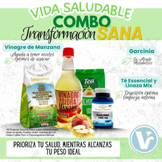 Combo tratamiento transformación Sana (Vinagre De Manzana con Vitamina C X 750ml+Garcinia+ Tea Essencial-Linaza Mix)