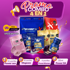 COMBO Power SX PROMO 4 en 1 (40 PASTILLAS POWER – 16 PASTILLAS MEGA SEX – 4 WOMAN – 1 Power SX x 20 mL Envío Incluido *Aplican tyc