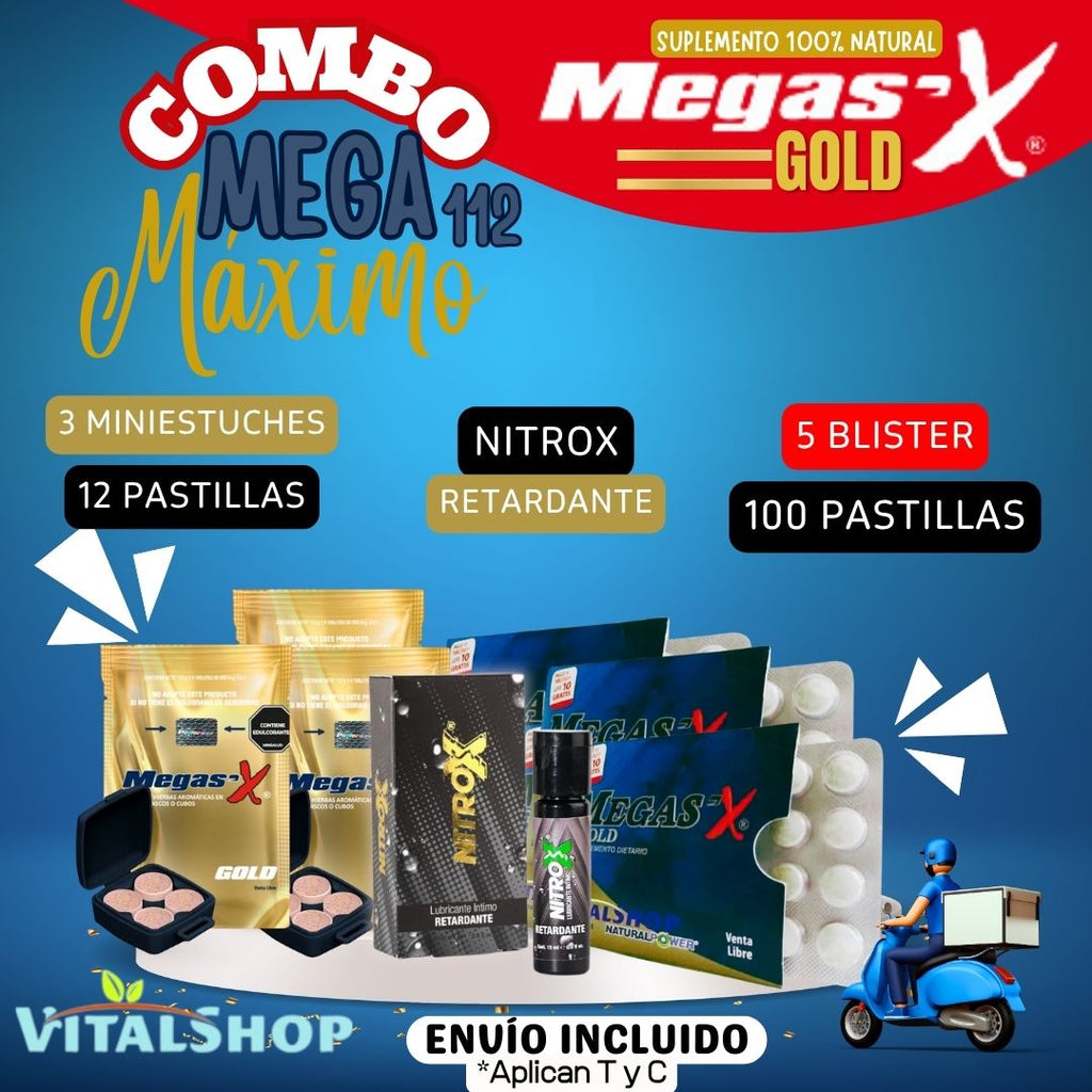 **Combo ¡MEGA MÁXIMO! MegaSex 112 Pastillas + ¡Gel/Spray Retardante! ¡Envío Incluido!*Aplican T&C*