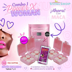 COMBO 1 Power woman X4  NUEVA PRESENTACIÓN, ¡AHORA CON MACA! (4 sobres 16 pastillas + Lubricante en sobre) Envío Incluido *Aplican tyc**