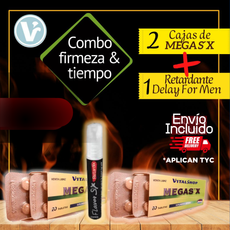 **COMBO FIRMEZA Y TIEMPO (2 Cajas Mega Sex X20 Tabletas + Retardante en Spray Delay) + *¡Envío Incluido! *Aplican TyC