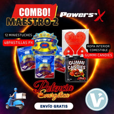 COMBO MAESTRO II (12 MINIESTUCHES 48 PASTILLAS + ROPA INTERIOR COMESTIBLE Gummi Candies: Pezoneras + Panty)¡Envío Gratis!