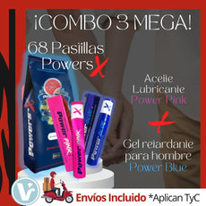 **COMBO 3 MEGA Powers’X (68 tabletas) + Aceite Caliente + Gel retardante + *¡Envío Incluido! *Aplican TyC