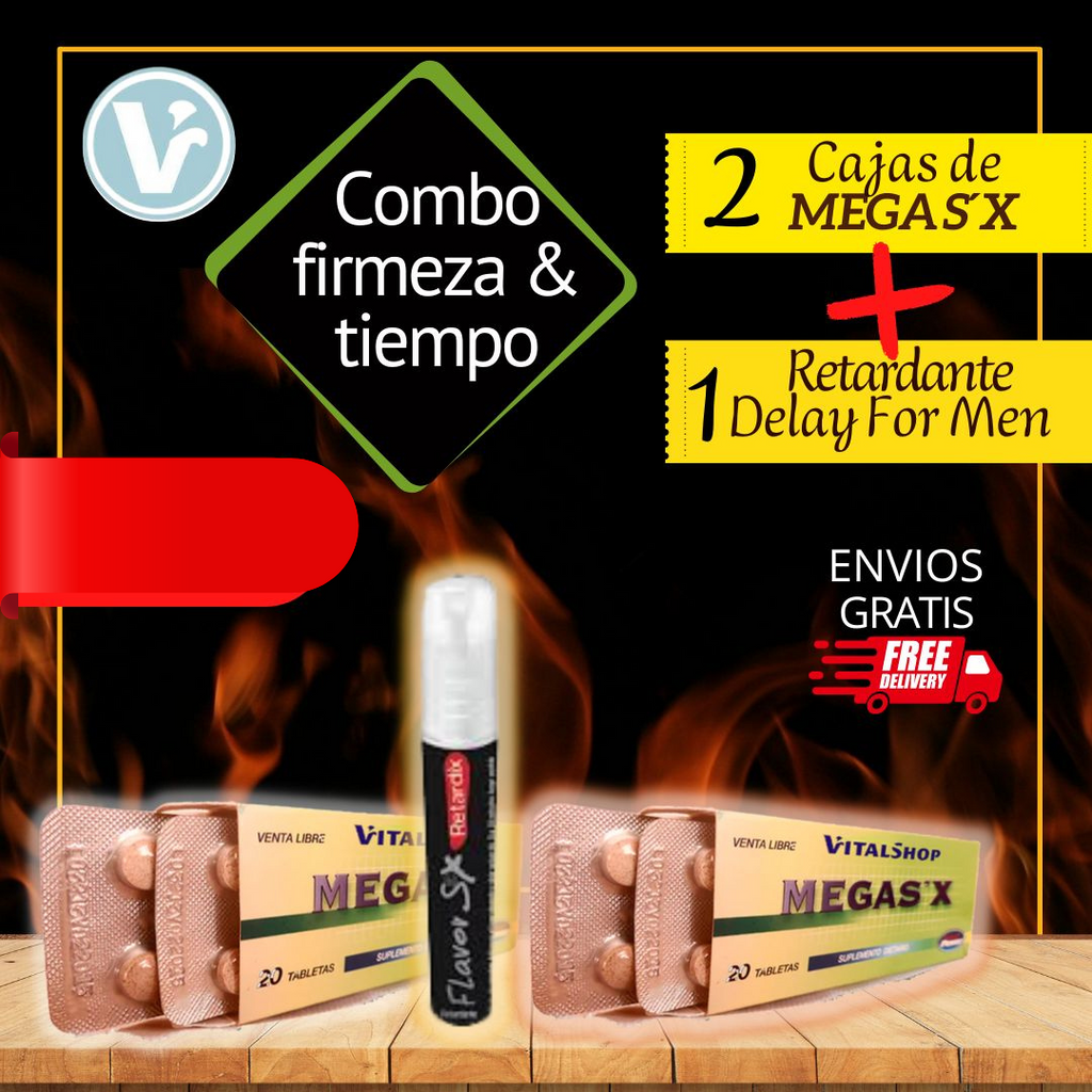 COMBO FIRMEZA  Y TIEMPO ( 2 Cajas MegaSex x20 Tabletas 100% Natural + Retardante en Spray + Envío Gratis
